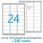 Lot de 10 planches a4 de 24 étiquettes spéciales timbre - 6,35 x 3,39 cm - 240 étiquettes