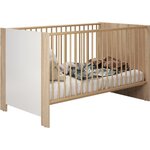 Lit 70 x 140 cm + commode à langer 2 portes - Décor chêne sonoma et blanc mat