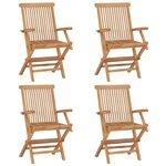 vidaXL Chaises de jardin et coussins noir lot de 4 Bois de teck massif