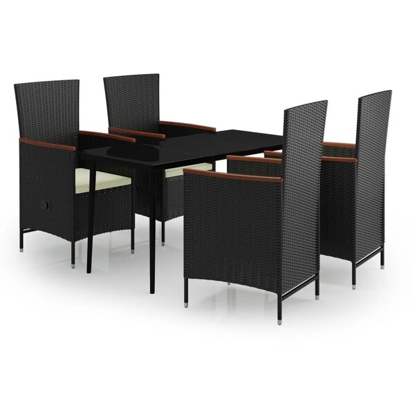 vidaXL Ensemble à manger de jardin avec coussins 5 Pièces Noir