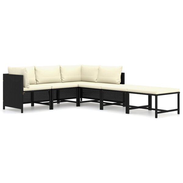 vidaXL Salon de jardin 6 Pièces avec coussins Résine tressée Noir