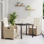 vidaXL Set de salle à manger de jardin 3 pièces avec coussins beige rattan poly