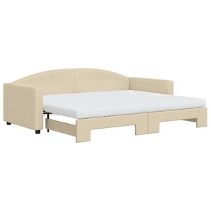vidaXL Lit de jour avec gigogne et matelas crème 90x200 cm tissu
