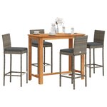 vidaXL Ensemble de bar de jardin 5 Pièces gris bois massif acacia rotin
