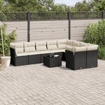 vidaXL Salon de jardin 10 Pièces avec coussins noir résine tressée