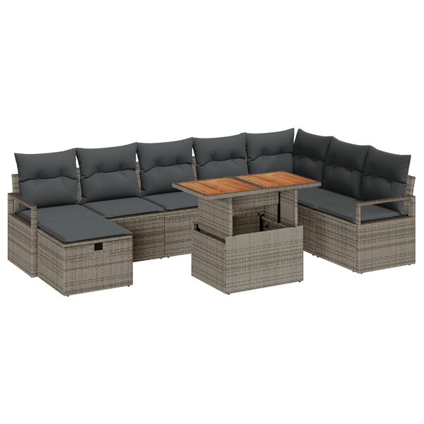 vidaXL Set de Canapé de Jardin 9 Pièces avec Coussins en Rattan Poly Gris