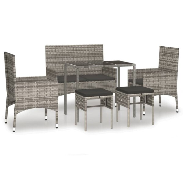 vidaXL Salon de jardin 6 Pièces avec coussins Gris Résine tressée