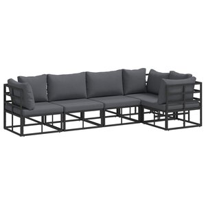 vidaXL Ensemble de canapé de jardin avec coussin 5 Pièces Noir Aluminium