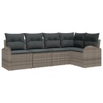 vidaXL Canapé de jardin 5 pièces avec coussins Gris Poly Rattan