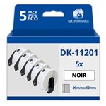 Pack de 5 Rouleau d'étiquette compatible BROTHER DK-11201 étiquettes d'adresse 29mm x 90mm