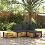 vidaXL Salon de jardin avec coussins 4 Pièces bois d'acacia massif