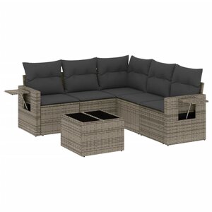 vidaXL Salon de jardin 6 Pièces avec coussins gris résine tressée