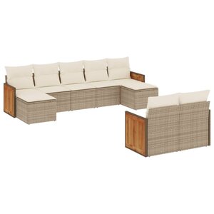 vidaXL Salon de jardin avec coussins 9 Pièces beige résine tressée