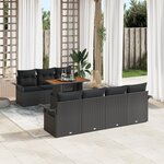 vidaXL Ensemble de 8 canapés de jardin avec coussins noir en poly rotin acacia