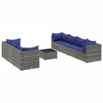 vidaXL Salon de jardin 8 Pièces avec coussins Gris Résine tressée