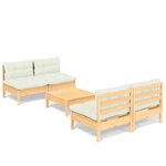 vidaXL Salon de jardin 5 Pièces avec coussins crème bois de pin