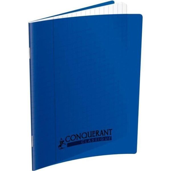 Cahier Classique 17 x 22 cm Grands Carreaux Seyès 140 Pages Agrafées Polypro Bleu CONQUÉRANT