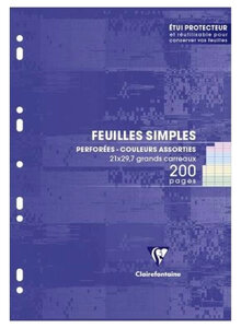 Clairefontaine 200 Feuilles Simples Couleurs Assorties Perforées 90g A4 21x29,7 Grands Carreaux (lot de 2)