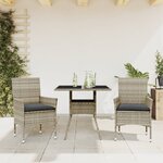 vidaXL Ensemble à manger de jardin avec coussins 3 Pièces rotin et verre