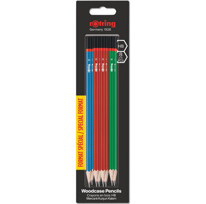 rOtring Set de 8 Crayons en bois HB : 4 rouge 2 bleu et 2 vert