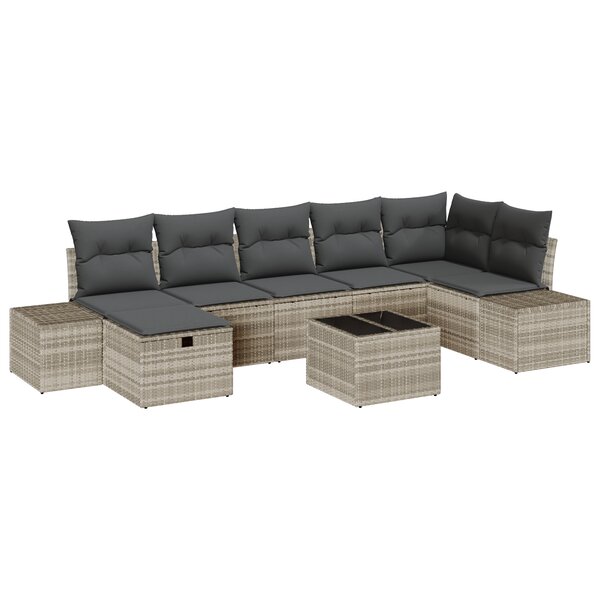 vidaXL Ensemble de canapé de jardin de 8 pièces avec coussins gris clair en poly rotin