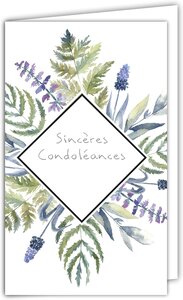 Carte Sincères Condoléances intérieur blanc avec Enveloppe Blanche 10x16 5cm