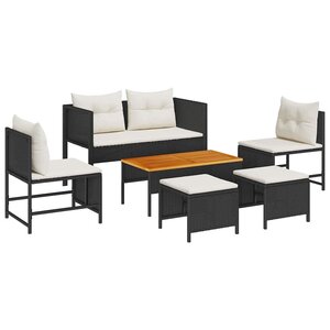 vidaXL Ensemble de canapé de jardin 6 Pièces Noir et crème polyrotin