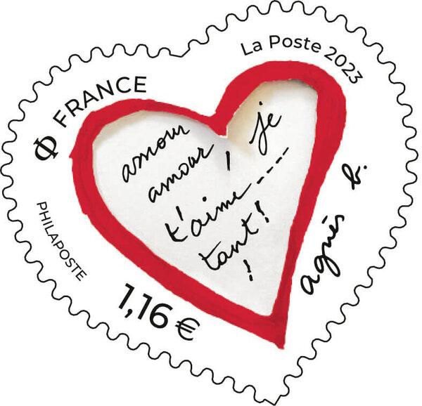 Feuille 30 timbres Coeur - agnès b. - 20g - Lettre verte