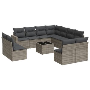 vidaXL Salon de jardin avec coussins 12 Pièces gris résine tressée