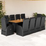 vidaXL Ensemble à manger de jardin 11 Pièces coussins noir résine tressée