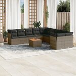vidaXL Salon de jardin 11 Pièces avec coussins gris résine tressée