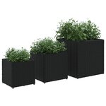 vidaXL Jardinières d'extérieur 3 Pièces noir résine tressée