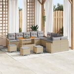 vidaXL Ensemble de Canapés de Jardin 14 Pièces avec Coussins en Rattan Poly Beige Acacia