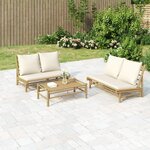 vidaXL Salon de jardin 3 Pièces avec coussins blanc crème bambou