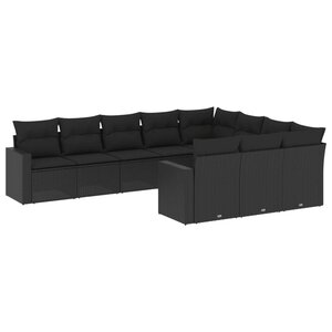 vidaXL Salon de jardin 10 Pièces avec coussins noir résine tressée