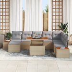 Ensemble de Canapé de Jardin vidaXL 9 pièces avec Coussins Beige en Rattan Poly