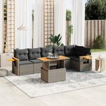 vidaXL Salon de jardin avec coussins 7 Pièces gris résine tressée
