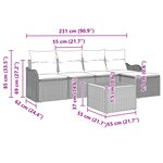 Ensemble de canapé de jardin 6 pièces avec coussins gris en rotin synthétique acacia