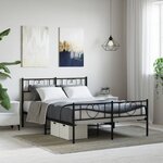 vidaXL Cadre de lit métal avec tête de lit/pied de lit noir 140x190 cm
