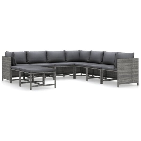 vidaXL Salon de jardin 9 Pièces avec coussins Résine tressée Gris