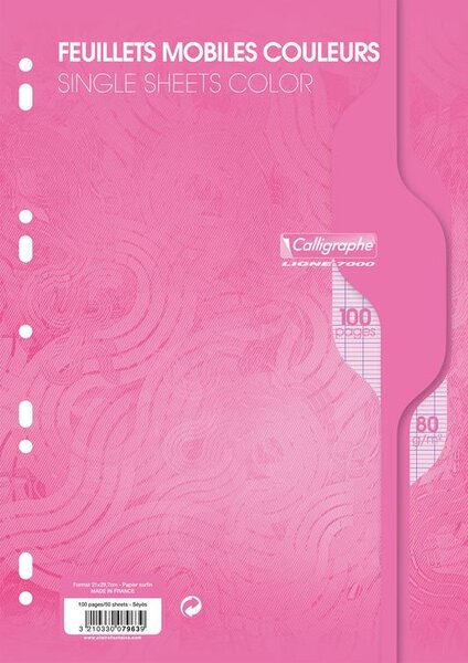 sachet de 50 feuilles mobiles A4 séyès 80g Rose CALLIGRAPHE