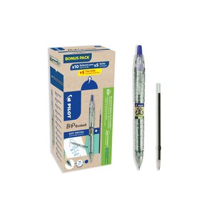 Pack begreen b2p ecoball 10 stylos-bille pointe moyenne + 10 recharges bleu PILOT