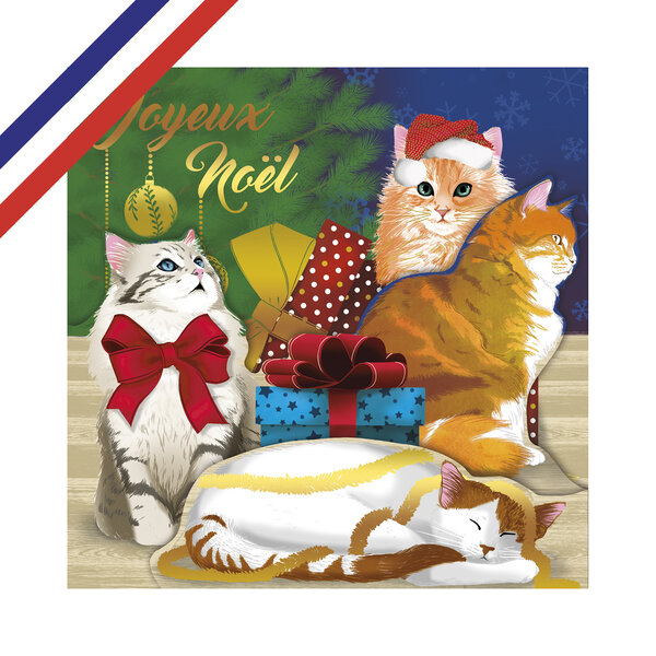 Carte tri-volet joyeux noël chats