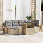 Ensemble de canapé de jardin de 7 pièces vidaXL avec coussins Beige Poly Rotin