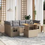 vidaXL Salon de jardin avec coussins 7 Pièces beige résine tressée