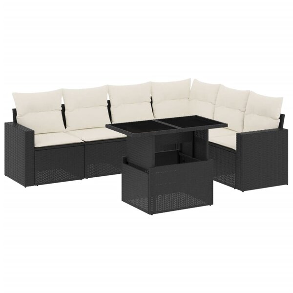 vidaXL Salon de jardin 7 Pièces avec coussins noir résine tressée