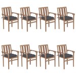 vidaXL Chaises de jardin empilables avec coussins lot de 8 Teck solide