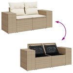 vidaXL Canapé de jardin avec coussins 2 places beige résine tressée