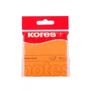 Kores Note adhésive NEON 75 x 75 mm uni orange fluo 100F