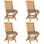 vidaXL Chaises de jardin et coussins gris lot de 4 Bois de teck massif